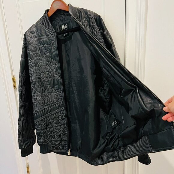 Vintage Max USA America Cities Embroided Leather Jacket 2XL Hip Hop Rare Y2K - Picture 6 of 16